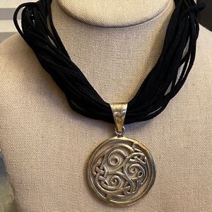 Silpada 925 sterling silver pendant on black velvet cords